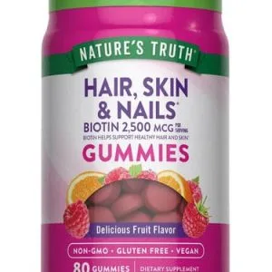 Natures Truth Hair, Skin & Nails + Biotin 2500Mcg Vegan Gummies 80S