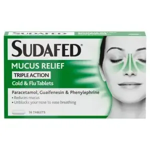 Sudafed Mucus Relief Triple Action Cold & Flu Tabs 16S