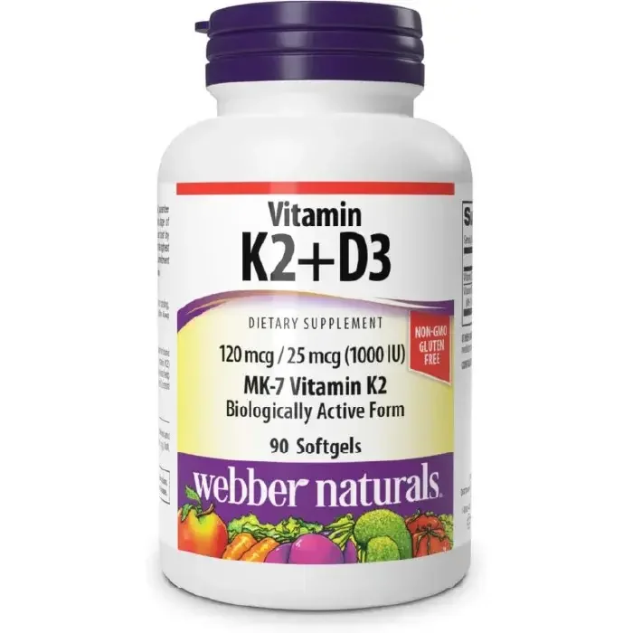Webber Naturals K2 + D3 120Mcg/1000Iu Softgels 60S